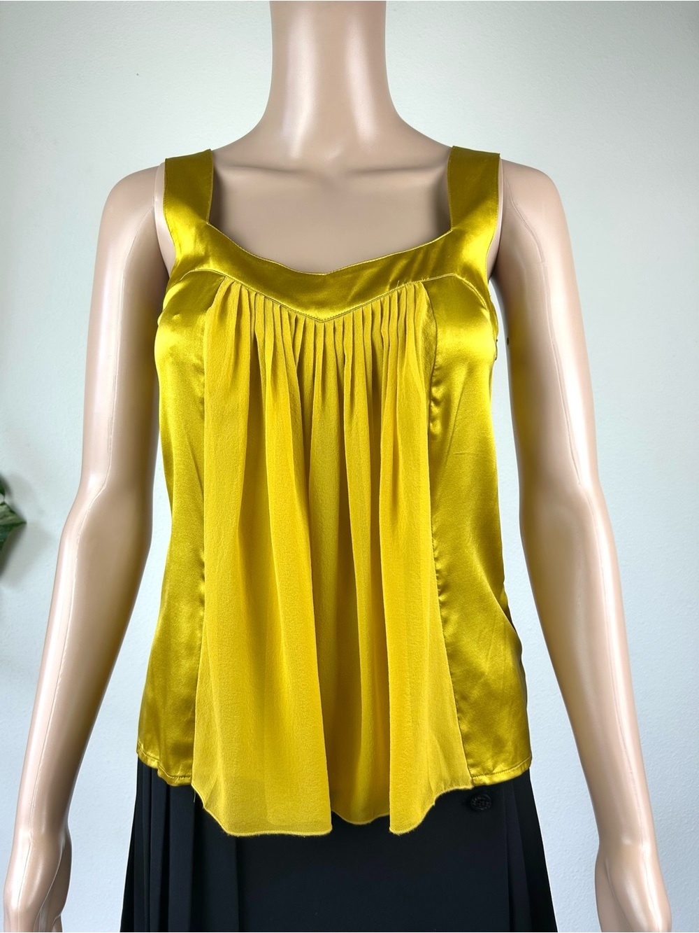 Marciano Yellow Satin Pleated Camisole